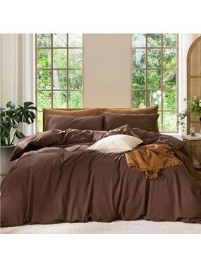 NEW MooMee Duvet Set 100% Cotton. Solid Cocoa Brown. Oversized Queen 98"x98"